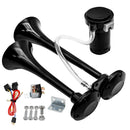 Dual Black 12V 150DB Air Horn System with 120 PSI Compressor for Trucks