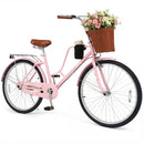 Pink 26-Inch Beach Cruiser Bike Featuring Cup Holder and Woven Basket