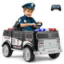 Police-Themed Ride-On Car for Kids with 3 Speed Settings, Megaphone, Music, FM Radio, and Flashing Lights