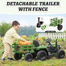 12V Battery-Powered Electric Ride-On Tractor with Trailer and LED Lights for Kids