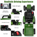 12V Children’s Ride-On Tractor with Trailer, Ground Loader, Remote Control & Lights - Dark Green