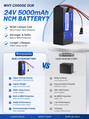 24V 5Ah Lithium Battery Set for Ride-On Toys with 29.4V 1A Charger - Pack of 2