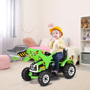 12V Battery Operated Green Ride-On Excavator Truck with Front Loader Digger