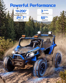Blue 24V Remote-Controlled Ride-On Car for Children Aged 3-8