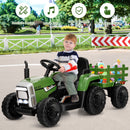 12V Children’s Ride-On Tractor with Trailer, Ground Loader, Remote Control & Lights - Dark Green