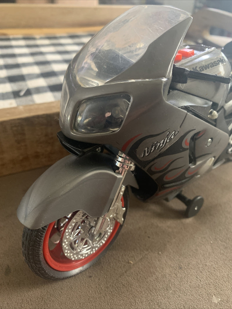 Silver and Black Kawasaki Ninja ZX-R10 Toy Motorcycle with Working Sound
