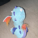 Blue Battery Operated Plush Dragon Unicorn w/ Purple Horn, Rainbow Tail one ear