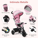 INFANS 6-in-1 Pink Kids Tricycle with Reversible Seat for Ages 9-60 Months