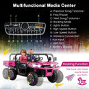 Pink 12V Ride-On UTV Dump Truck with Electric Dump Bed, Remote Control, and Shovel for Two Kids