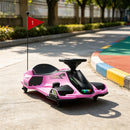 12V Pink Electric Drift Go Kart for Kids with Music Lights and Gentle Start