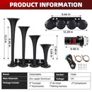 CENZHIWEN 12V Truck Train Air Horn featuring Dual Compressors and Quad Metal Trumpets