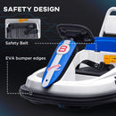 White 6V Kids Bumper Car with 360° Spin, LED Lights, Music, and Horn