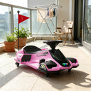 12V Pink Electric Drift Go Kart for Kids with Music Lights and Gentle Start