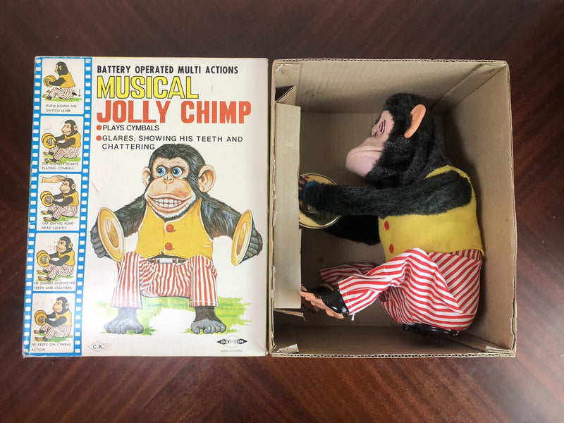 Working 1970s Musical Clapping Cymbal Monkey Toy with Original Box