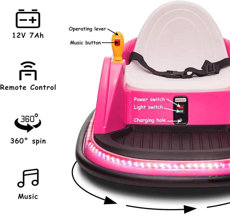 12V Electric Kids Ride-On Bumper Car with Remote Control and 360° Spin for Toddlers