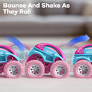 Girls' Friction Powered Pull Back Motorized Car Toy Set with Crash and Flip Features