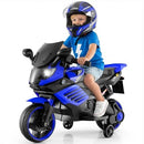 6V Blue Kids Ride-On Motorcycle with Training Wheels, Horn, and Headlight
