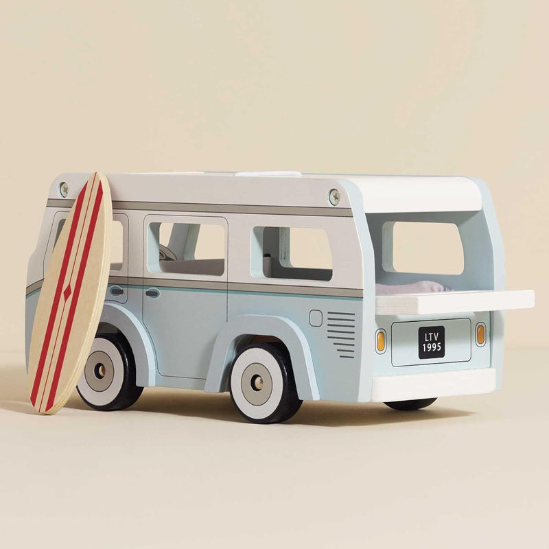 Wooden Holiday Camper Toy with Detachable Surfboard for Children Aged 3 and Up