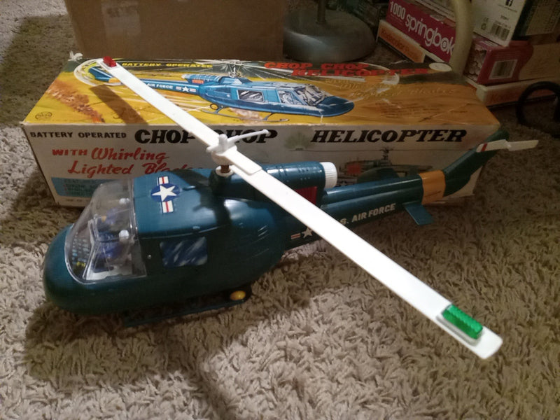 Working Vintage 1966 Battery-Operated Chop Chop Helicopter Toy with Original Box
