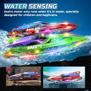 DEERC 13-Inch Remote Control Boat Set for Kids with 4 Batteries and LED Lights