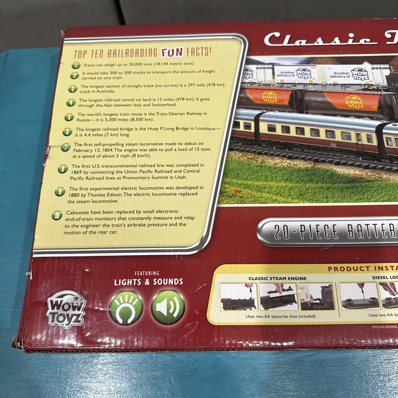 WOWTOYS 20-Piece Classic Train Set with Battery-Operated Lights and Sounds