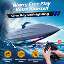 Jogpun H138 Blue RC Boat - 30KMH Speed, Waterproof, 7 LED Light Modes, Self-Righting, 20 Minutes Playtime