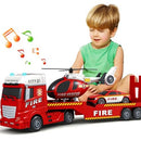 Racing Car and Helicopter Fire Truck Playset for Toddlers