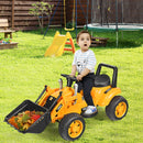 Yellow 6V Battery-Powered Ride-On Excavator Digger with Digging Bucket