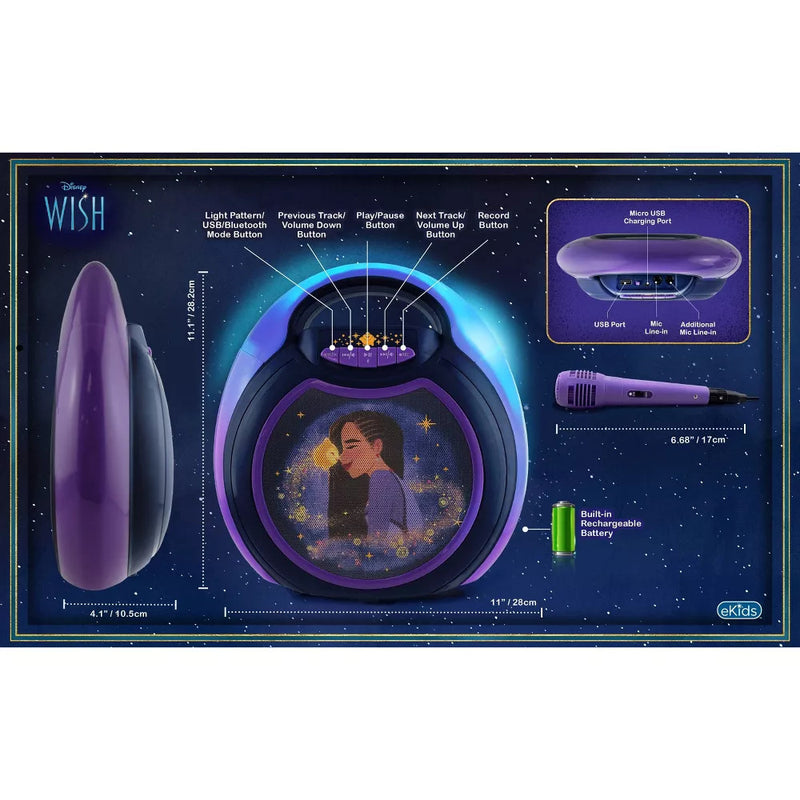 Bluetooth Karaoke Microphone with Adjustable LED Lights and Rechargeable Battery