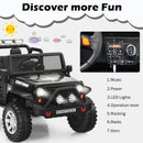 12V Black Electric Ride-On Truck for Kids with Remote Control, Lights, and Music