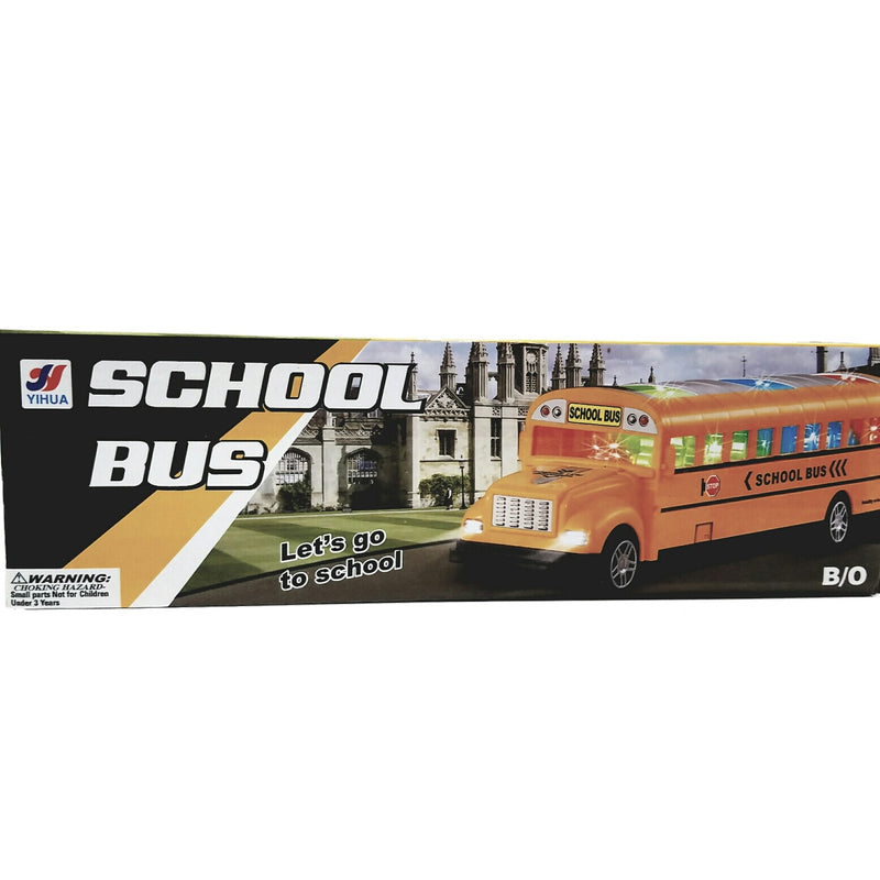 8" Battery Operated Yellow School Bus Toy with Lights, Sounds, and Bump & Go Action