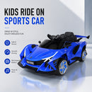Blue 12V Electric Ride-On Car for Kids with Remote Control, LED Lights, and Bluetooth