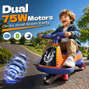 12V Orange Wiggle Car for Kids, 2-Seater with Dual 75W Motors | 2-in-1 Ride-On