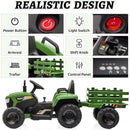 12V Battery-Powered Electric Ride-On Tractor with Trailer and LED Lights for Kids