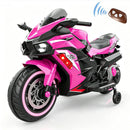 12V Kids Electric Motorcycle Ride-On Toy with Lights & Bluetooth in Pink