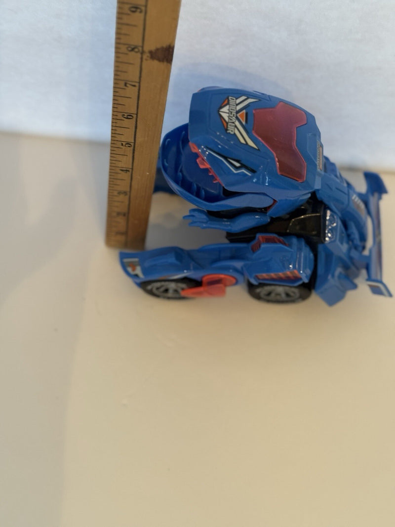 Mechanical Transforming Dinosaur Car Toy with LED Lights and Sound in Blue and Red