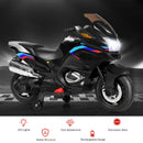 12V Electric Kids Motorcycle with Training Wheels and Light - Black