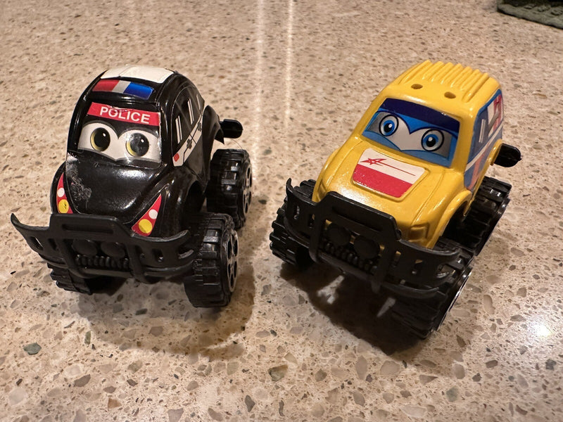 Set of 2 Micro Pull-Back Cars 2-Inch – Yellow SUV Racer & Black Police Car