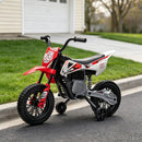 Red 12V Electric Motorcycle for Kids with Training Wheels and Sounds