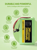 24V 10Ah Lithium Ion Battery for Ride-On Toys with 29.4V 1A Charger, Single Pack | 10000M