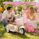 Beige 12V Electric Scooter for Kids 3-6 with Backrest and Bluetooth Music