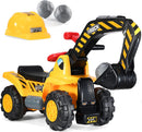Kids Ride-On Excavator Toy with Sounds, Helmet, and Rocks