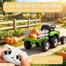 12V Green Electric Tractor with Trailer, Remote Control, Music, and Lights