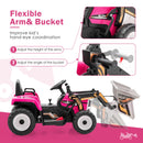 Pink 12V Electric Ride-On Excavator Digger with Remote Control and Digging Bucket