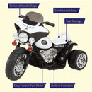 Electric 3-Wheel Kids Motorcycle with Police Decals and Headlights (Black)