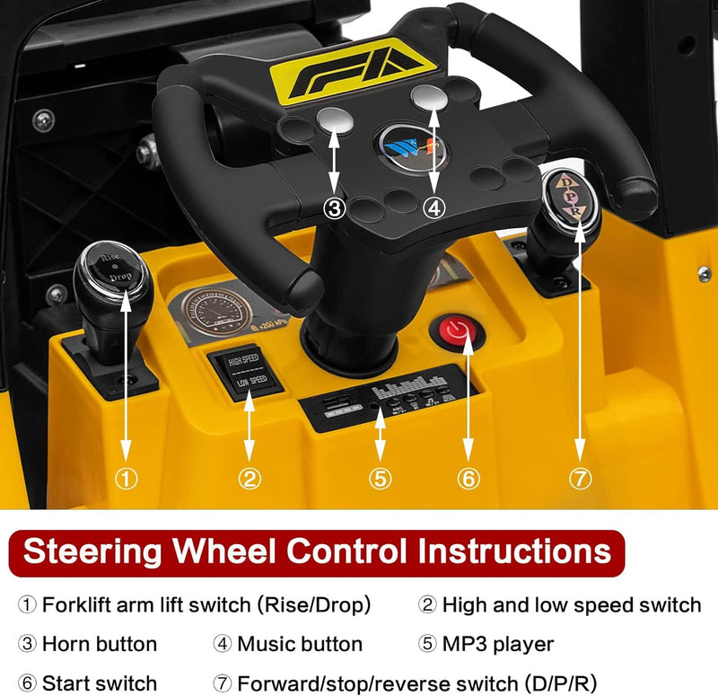12V Kids Ride-On Forklift Toy Car with Horn for Pretend Construction Play