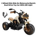 Brown Electric Dual Drive 3-Wheel Ride-On Motorcycle Toy for Kids with LED Lights