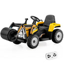 12V Electric Yellow Road Roller Ride-On Tractor with Remote Control, Music & LED Lights