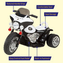 Black 3-Wheel Police Electric Motorcycle Ride-On Toy for Kids with 6V Battery