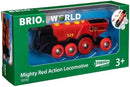 Vibrant Red Wooden Battery-Powered Locomotive for Engaging Play